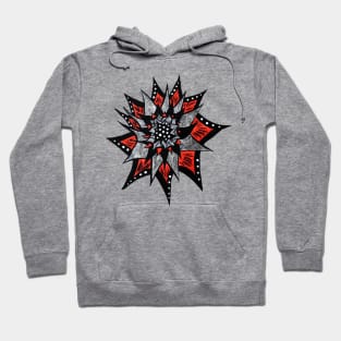 Spiked Abstract Flower In Red And Black Hoodie
